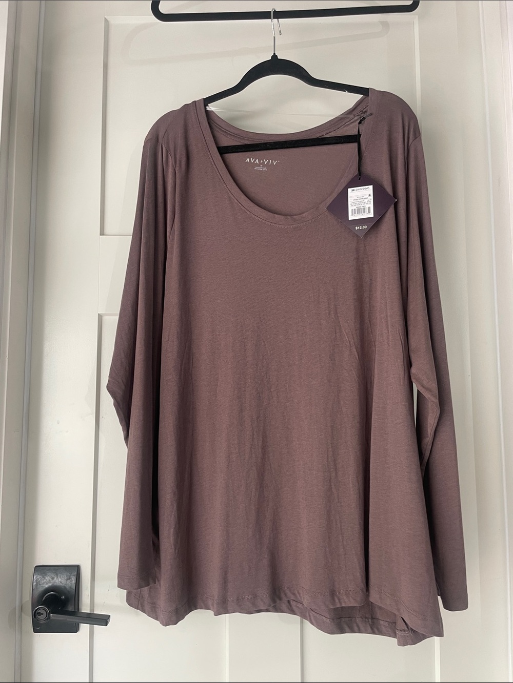 Ava & Viv Dusty Mauve Long Sleeve Scoop Neck Top